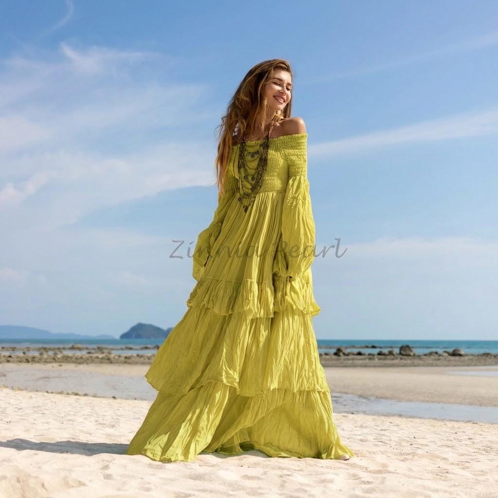 Lime Green Ruffle Gown - Etsy