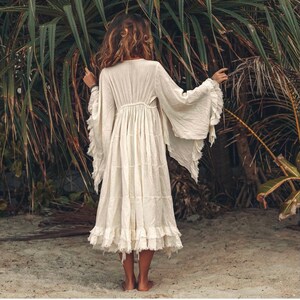 CARA Boho Midi Ruffled Duster Kimono One Size Festival Beach Cover up ...