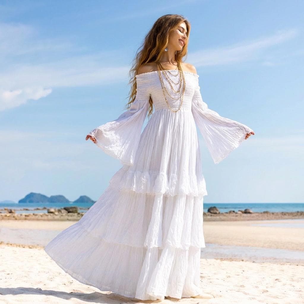 blue dress for baby girl Flowy Tulle Boho Wedding Dress Off Shoulder main image 0