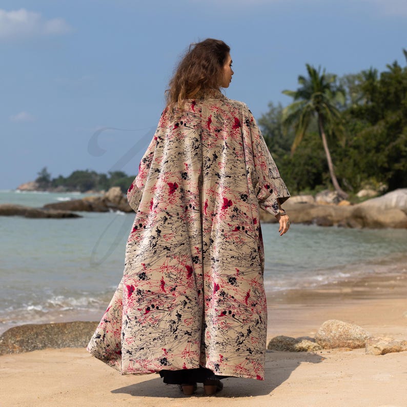 Jade Robe With Pockets Velvet Kimono Robe: Plus Size Boho Duster Coat, Meadowfire Floral ...