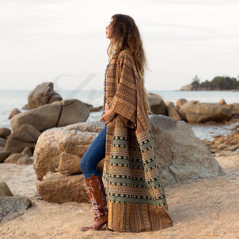 Imperial Majesty Kimono Duster Handwoven Cotton Robe Desert Sandstone