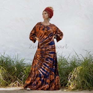 Plus Size Auburn Tie-Dye Kimono Duster – Colette by ZinniaPearl, Boho Maxi Cardigan, Festival & Stage Wear, Hippie Cotton Jersey Wrap