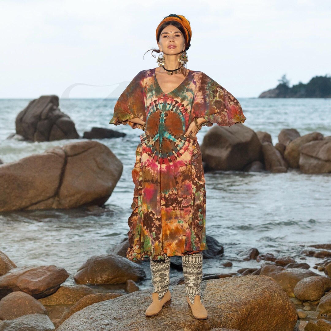 Orange Boho Print Tunic Dress main image 1