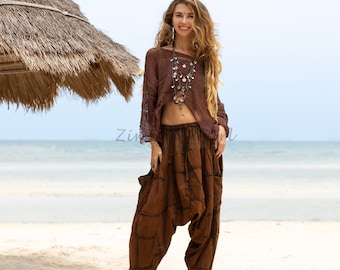 Spiritu Bliss – Handmade Cotton Boho Harem Pants | Unisex Patchwork Festival Clothing, Plus Size Inclusive Loungewear | Gift for Him or Her