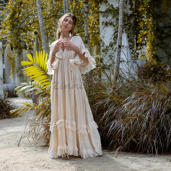 Long Sleeves Romantic Boho Ivory A-line Wedding Dresses Long Sleeves Romantic Boho Ivory A-line Wedding Dresses