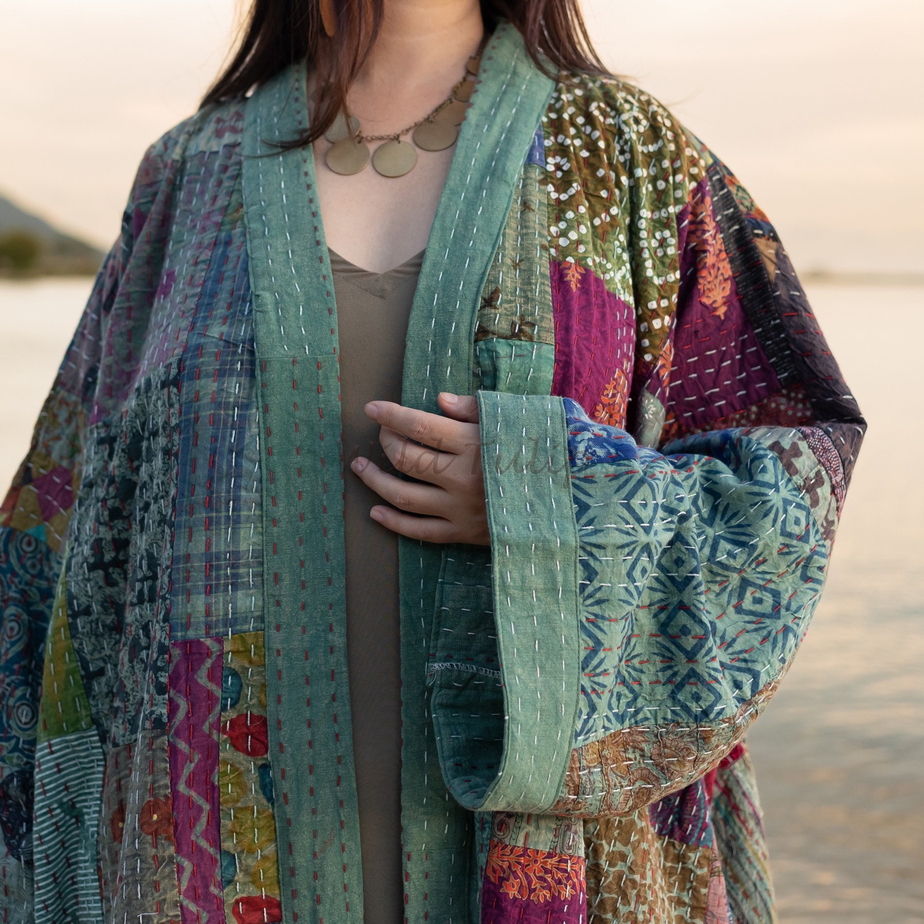 Shobu Modern Kimono Colorful Patchwork Duster Coat Abaya