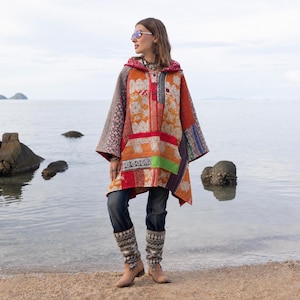 Autumn Souk Kantha Quilted Hoodie, Upcycled Cotton Patchwork Pullover, Plus Size Boho Jacket | EcoStitch