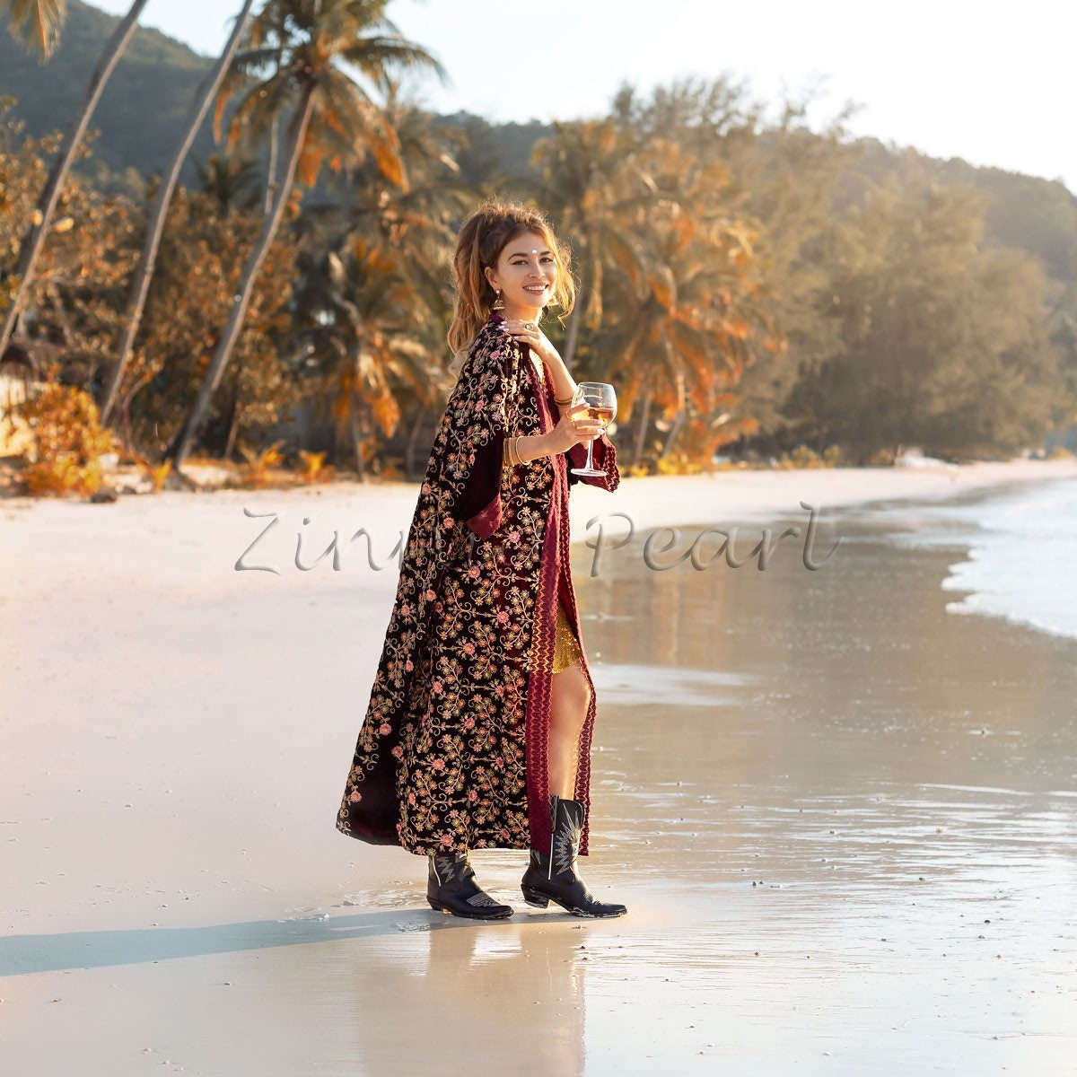 Misty Enchantment Long Velvet Kimono Duster Coat - One Plus