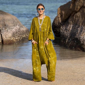 Plus Size Tie-Dye Jumpsuit: Citrine Moos Cotton Harem Romper - Sadie