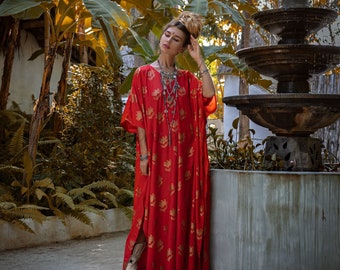 Rosa Dress Kaftan Printed Women summer Caftan Beach Coverups Boho Abaya Gown Festival Maxi Dress - One Plus Size
