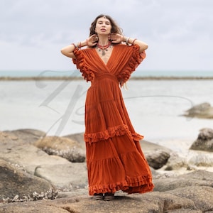 boho terracotta dress Boho Terracotta Bridesmaid Dresses V-Neck Minimalist Cap Sleeves A Line Stretch Satin Bridesmaid Dress