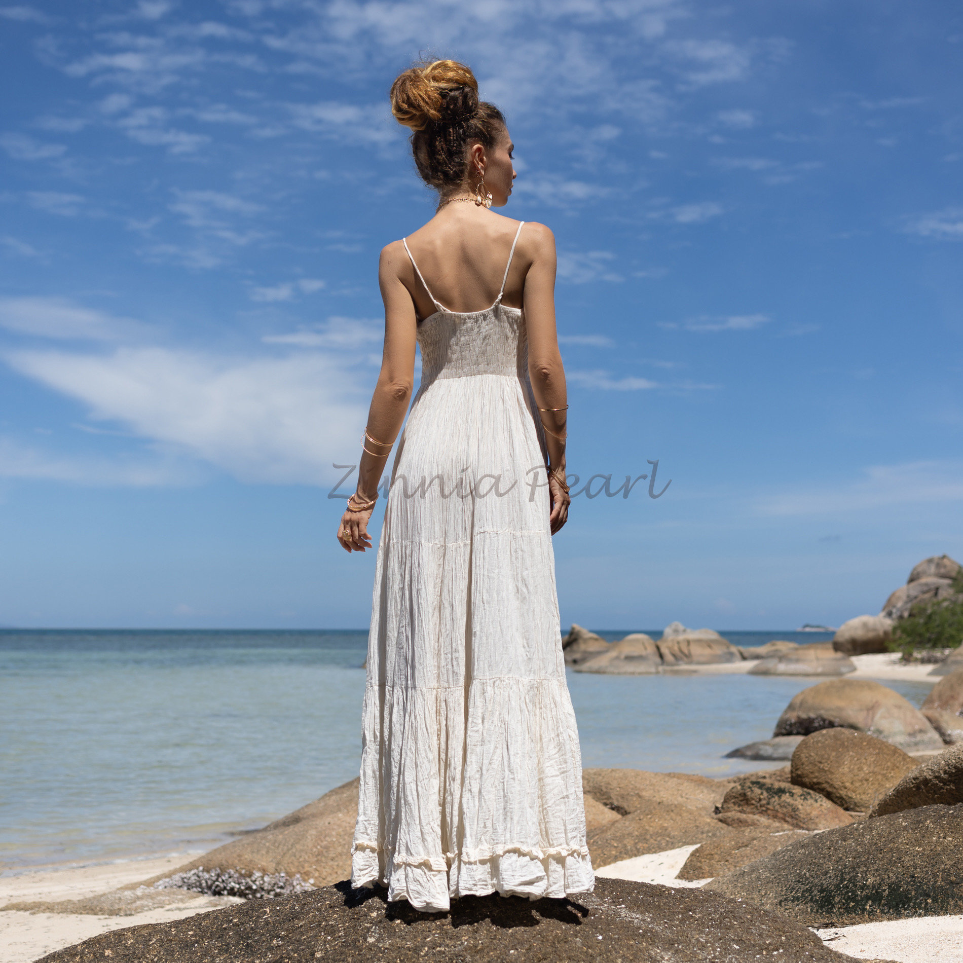 cotton gauze wedding dress Cotton lace wedding dress - Jeneva - S / US4 / EU34 / UK8 / (Bust 34, Waist 27,5 Inch)