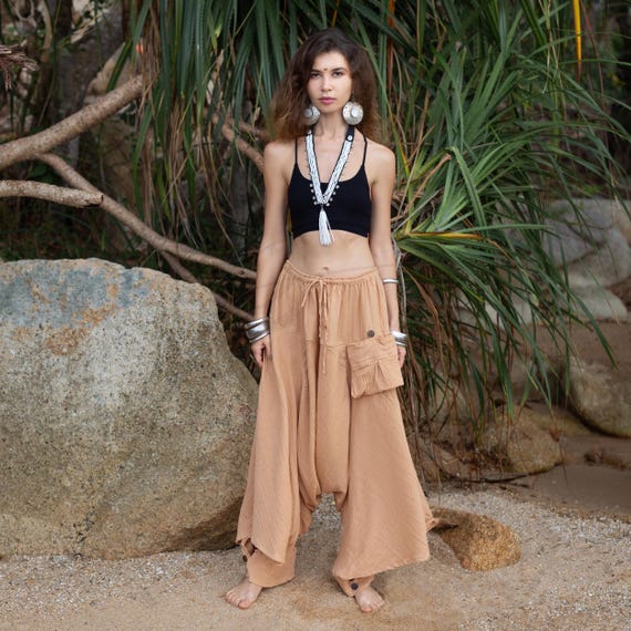 Handmade Copper Dusk Harem Pants: Boho Cotton Yoga Lounge Wear