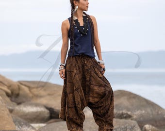 Boho Patchwork Harem Pants – Forest Ember Cotton Festival Trousers | Paloma