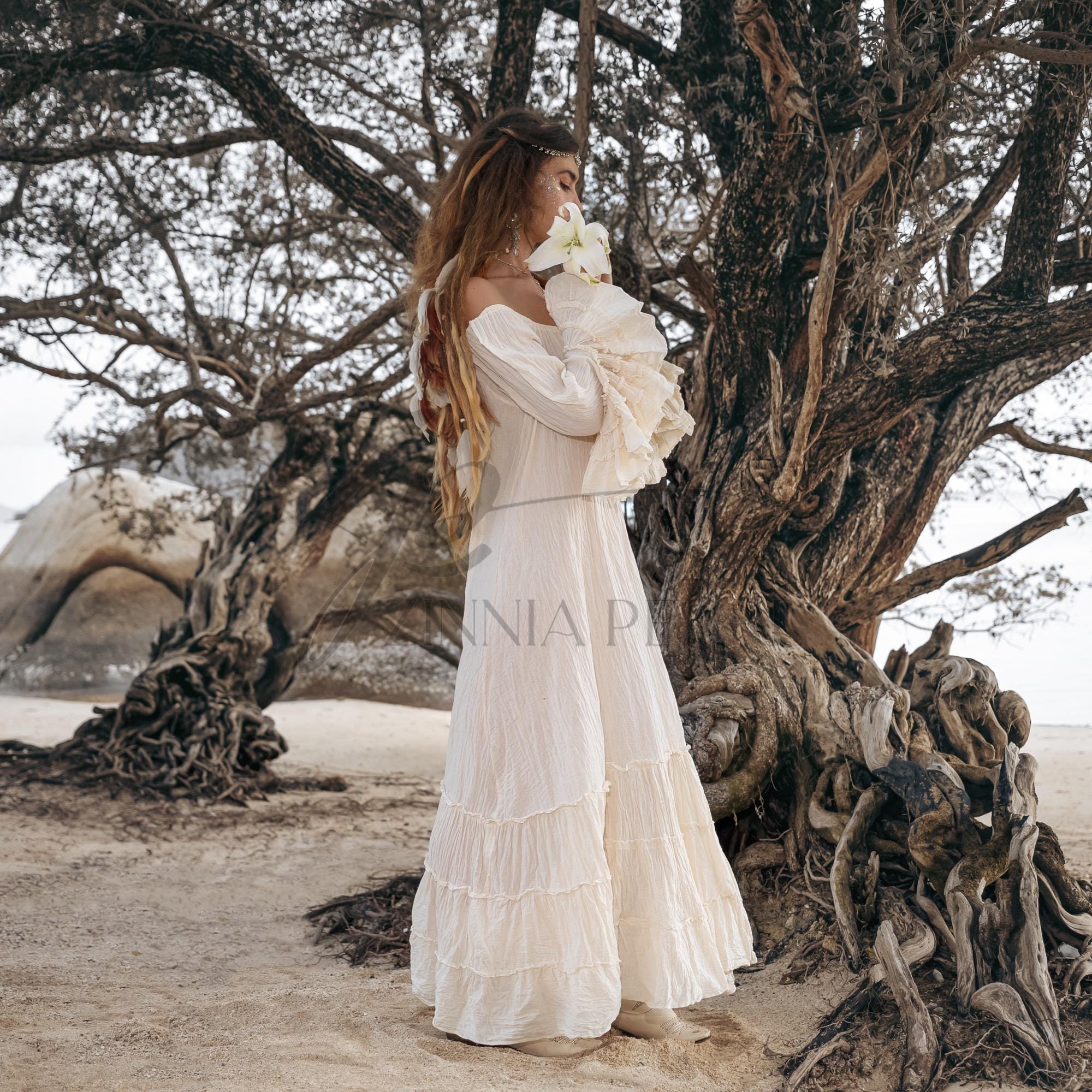 zenith cream lace maxi dress The Moonlight Gown in Raw Cotton & Lace