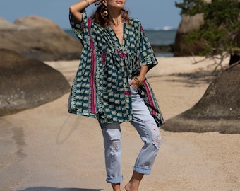 Bellina Cotton Boho Tunic with Pockets – Peacock Rose | ZinniaPearl