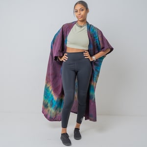 Handmade Tie Dye Cotton Kimono Duster: Bohemian Festival Coverup - Cypress