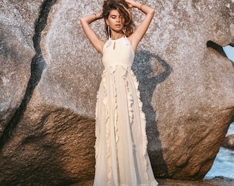 Boho Wedding Dress | Raw Cotton Beach Bridal Gown, Plus Size – Kyra by ZinniaPearl