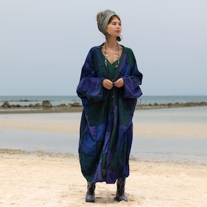 Patchwork Cotton Kimono Duster: Boho Festival Coat, Plus Size 3X