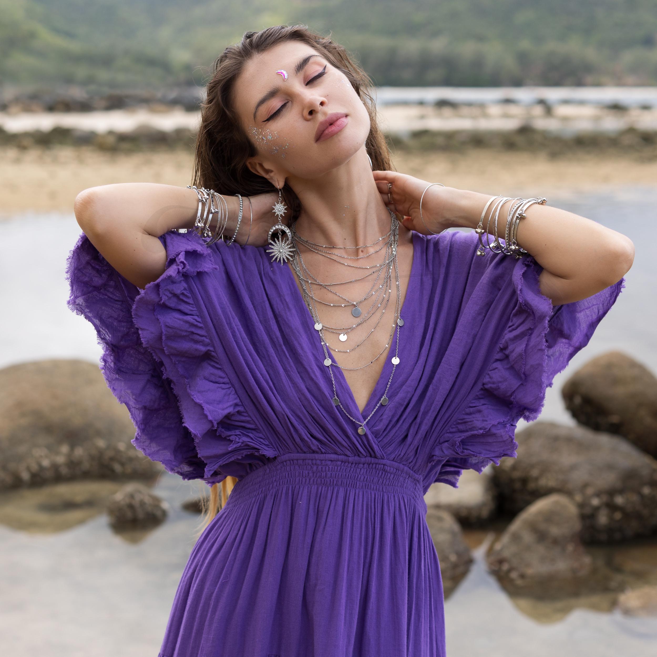 amethyst boho dress Amethyst Lace Kaftan: Boho Destination Wedding Gown - Lunette