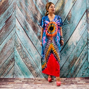 Nora Hand Tiedye Cotton Jersey Tie Dye Maxi Festival Dress Boho One Plus Size Fits XS-S-M-L-XL-1X-2X-3X…