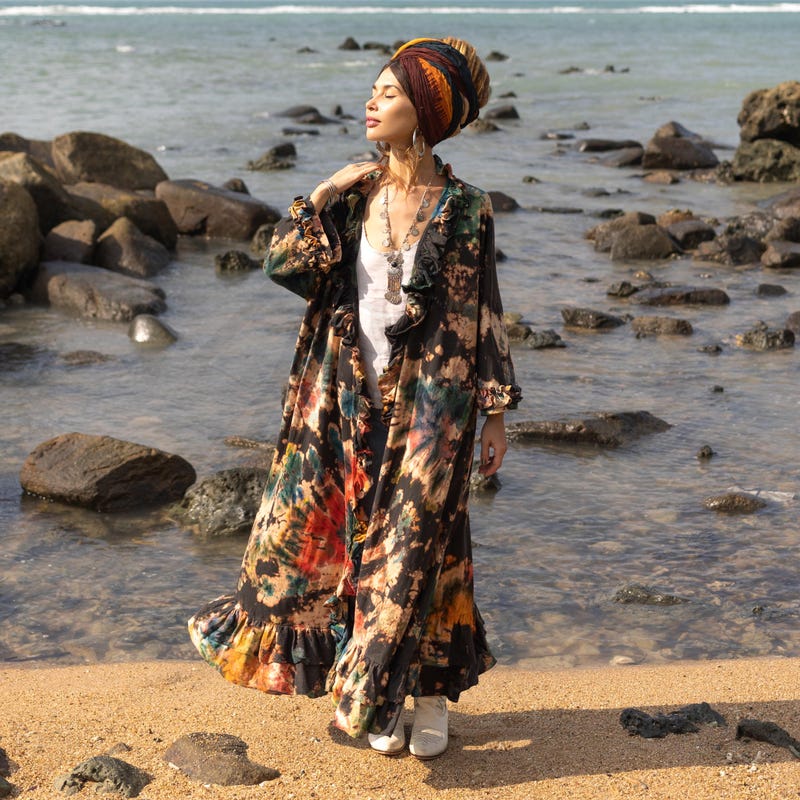 Flow Kimono, 3/4 Sleeve, Indigo Diamond