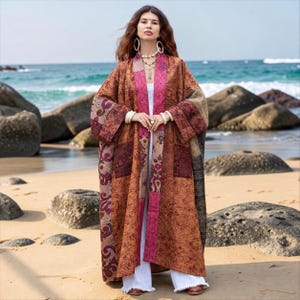 Harper Heirloom Quilted Silk Kimono | Rose Ink Reversible Vintage Coat