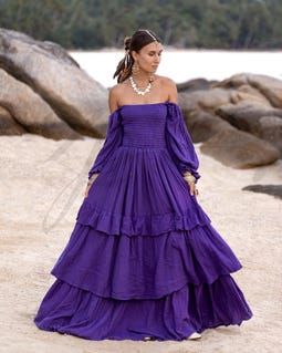 purple plus size boho dress Cotton Maxi - Mystic Plum Tiered Ruffle Gown Featuring a flattering V Size:Size 22 Hippie chic PROMO::TWIRL40 Black Valentine's Day lace-trimmed