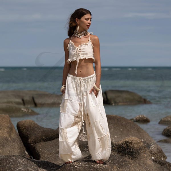 White Wide Lace Pants Etsy — free download
