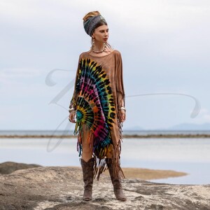 Robe tunique bohème tie-dye à franges grande taille : caftan en coton fait main - Arlo