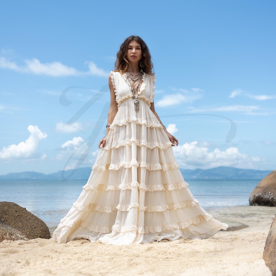 The Norine Gown: Raw Cotton Ruffled Boho Wedding Dress - Etsy Israel The Norine Gown: Raw Cotton Ruffled Boho Wedding Dress - Etsy Israel