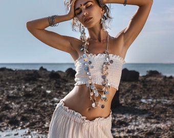 Sole Tube Top and Matching Pants Set Natural Raw Cotton Boho Bohemian Beach Tube Top Pants Set