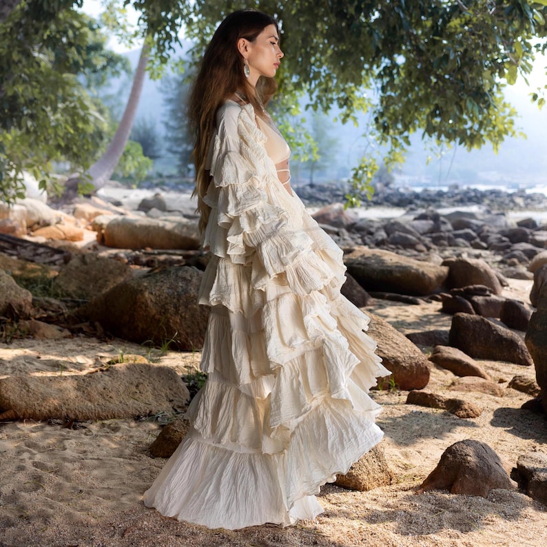 Soul Robe Solara Raw Cotton Bridal Duster – Cream Ruffle Boho Robe - Etsy