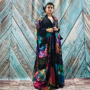 Plus Size Tie-Dye Patchwork Kimono Duster – Boho Festival Beach Cover-Up | Catori