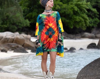 Plus Size Batik Baumwolle Kaftan Tunika: Boho Festival Kleid - Celestia