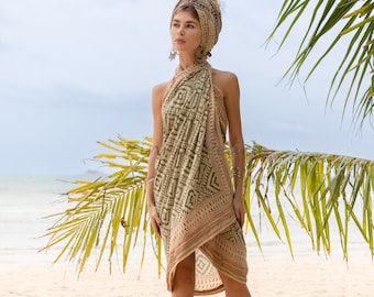 Pareo bohemio: pareo playero de algodón estampado a mano con lámina dorada - Bichi