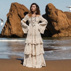 Off-Shoulder Boho Wedding Dress: Tiered Cotton Maxi Dress - Lucia