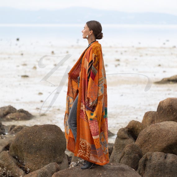 Harper Jade Vintage Silk Kimono – Harvest Flame Upcycled Boho