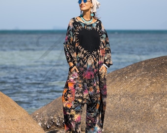 Mono de algodón tie-dye de talla grande: Mono estilo harem bohemio, estilo festivalero - Sadie
