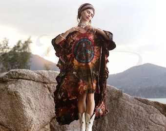 Guru-Shop, Tunica Batik, Caftano, Maxi Tunica, Tunica da Spiaggia, Oversize, Grigio, Sintetico, Dimensione Indumenti