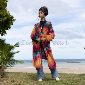 Handmade Tie-Dye Kimono Duster: Boho Festival Cotton Coverup (One Size) - Daxa
