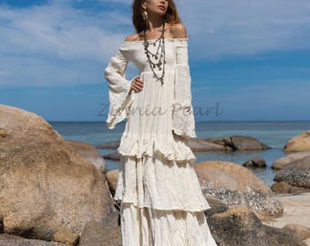 70s Cream Halter Maxi Dress With Lace Panels Size Medium - Etsy
