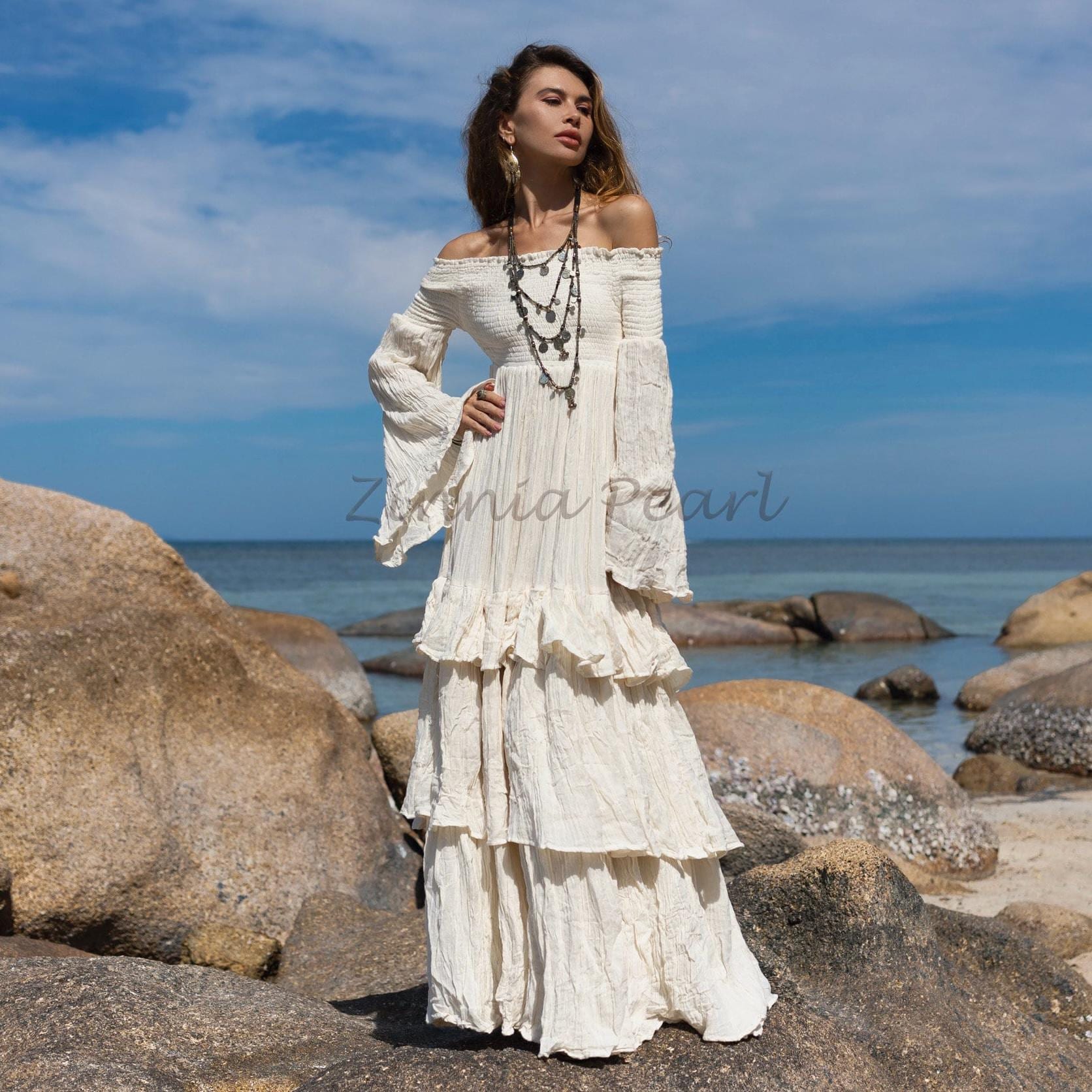 princess polly baby blue dress Women's Swing Dress Boho Dress Maxi long Dress White Yellow Blue Short  Sleeve Floral Print Summer Spring Off Shoulder Romantic Vacation Summer  Dress Spring Dress Regular Fit 2023 S M L XL main image 1