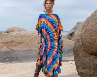Ema Sunstone Ocean Tie-Dye Kaftan – Luxury Boho Maxi Dress, Resortwear