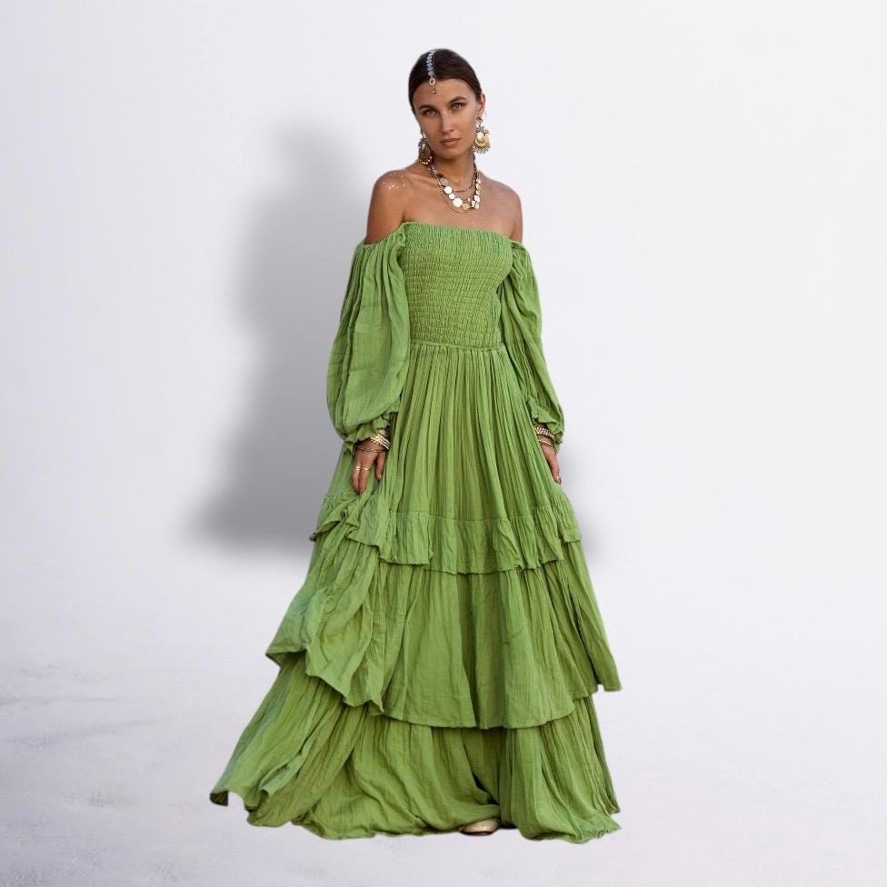 good fun off shoulder maxi dress green Good Fun Off Shoulder Maxi Dress Green