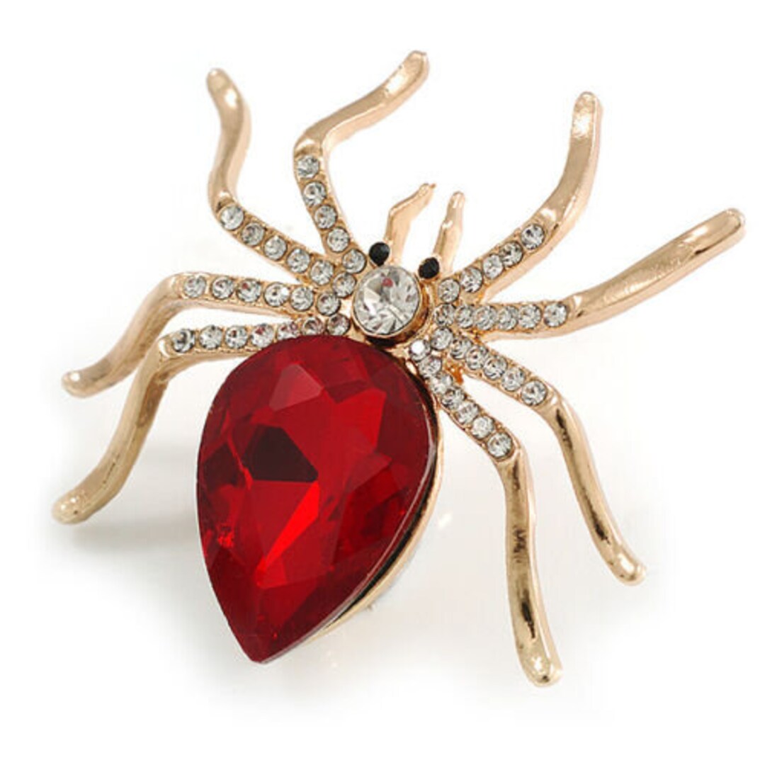 Brooch Spider Brooch Red Spider Brooch With Rhinestones Etsy