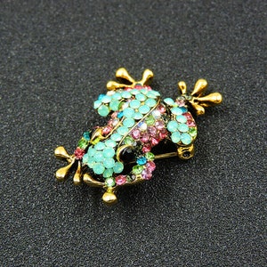 Frog Brooch Mini Iridescent Rhinestone Frog Brooch Pin Jewelry