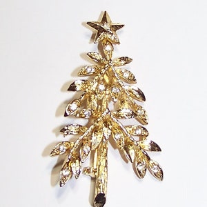 Beautiful Elegant Vintage Gold Christmas Tree Rhinestone Brooch  Star Winter Pin Jewelry Brooches - Free Shipping!