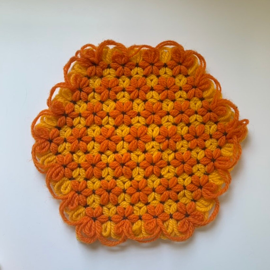1970s retro floral knit hot pads Etsy