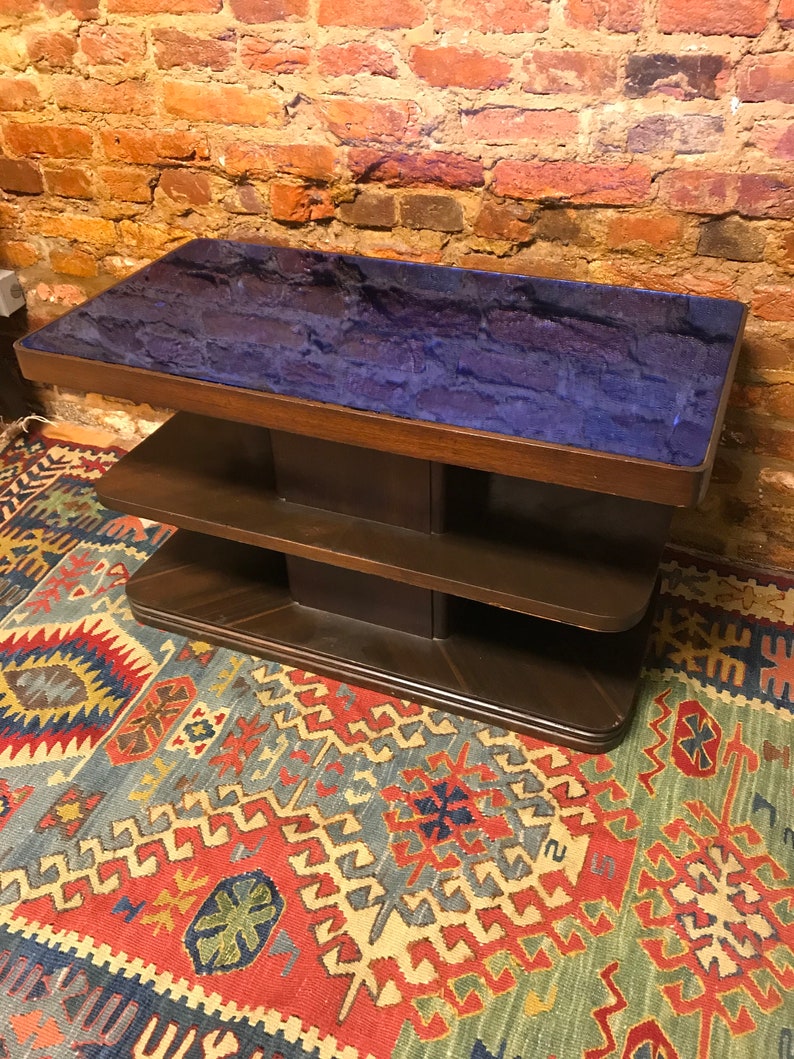 Vintage Blue Glass Top Coffee Table